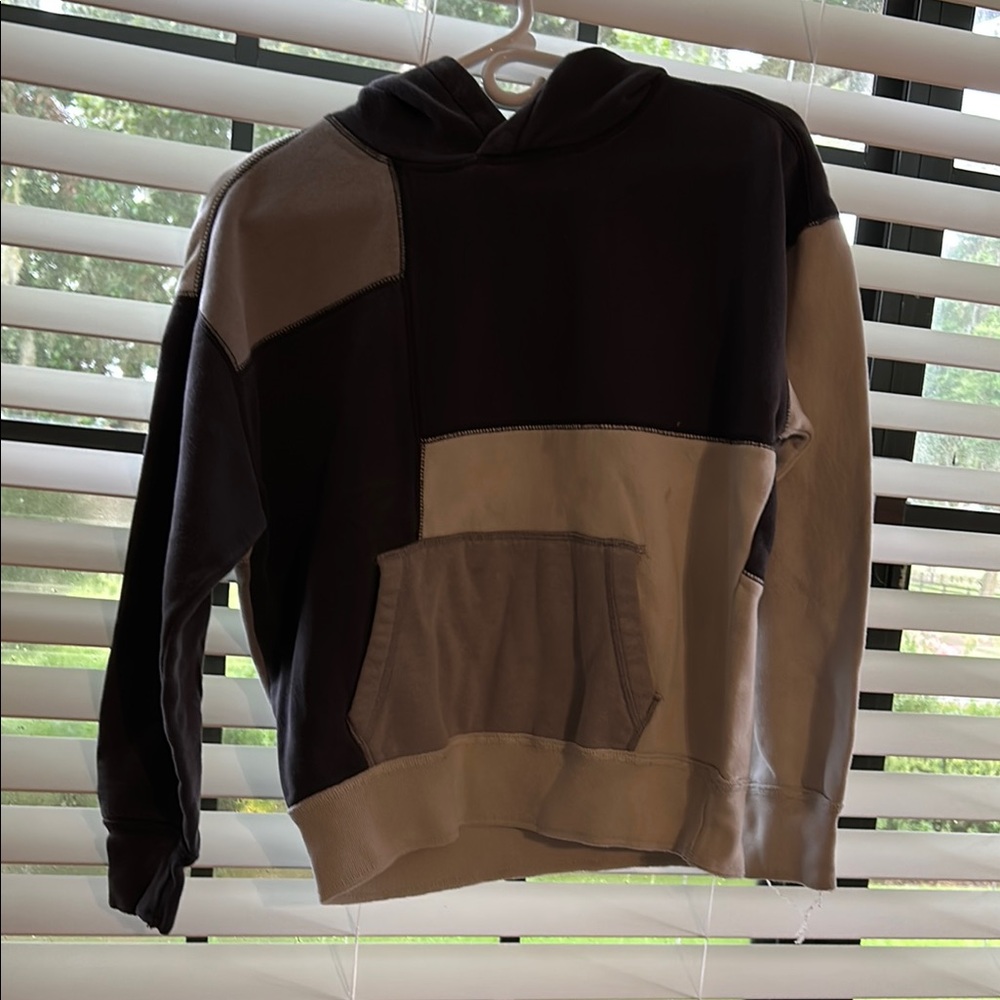 Hollister Black and Cream Color-Block Hoodie